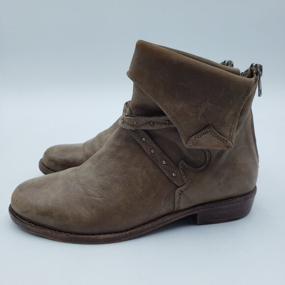 Free People Alamosa Boots 6.5 Womens Leather Ankle Booties Taupe Brown - Picture 3 of 12